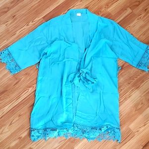 NWOT turquoise & lace Light robe